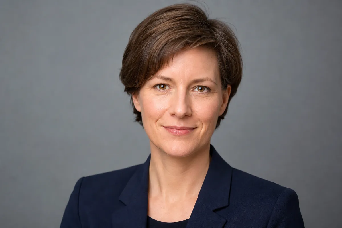 Porträt der Redakteurin Clara Hoffmann im Business-Outfit