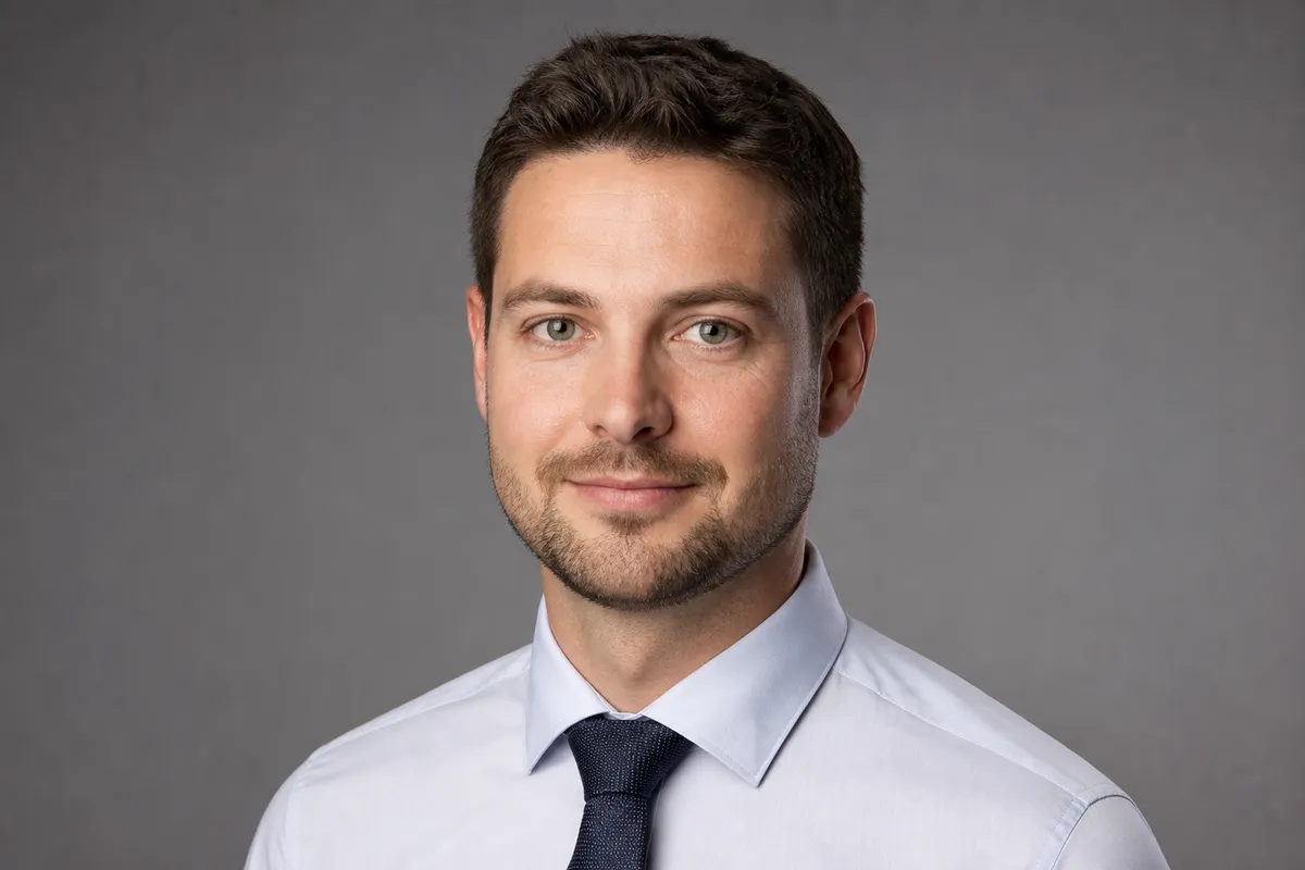 Porträt des Analysten Jonas Ebert mit Hemd und Krawatte